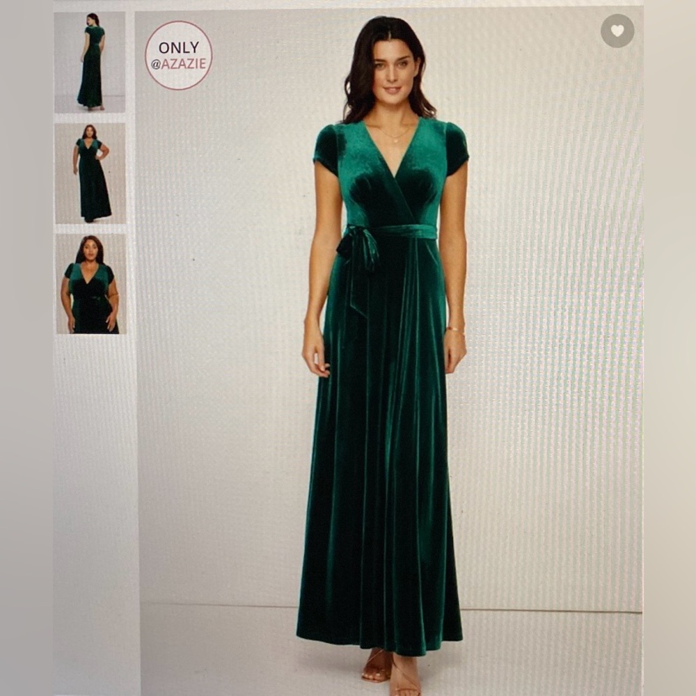 Azazie Blush Mark Elegant Velvet Maxi Dress in Forest Green / Emerald Green